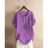 Laurenza - Womens Short Sleeve Shirt Round Neck Solid Color