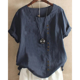 Laurenza - Womens Short Sleeve Shirt Round Neck Solid Color