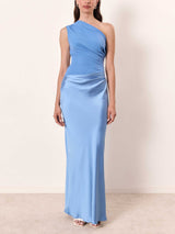 Anivelle - One Shoulder Pleated Maxi Dress