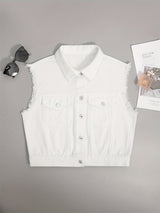 Orlenna - Womens Sleeveless Denim Jacket With Flap Pockets