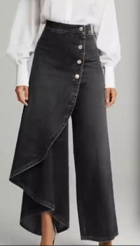 Denia - Wide Leg Denim Look Trousers