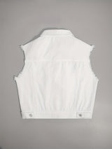 Orlenna - Womens Sleeveless Denim Jacket With Flap Pockets