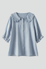 Marellie - Womens Casual Shirt Ruffled Collar Button Front