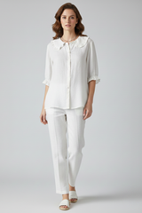 Marellie - Womens Casual Shirt Ruffled Collar Button Front