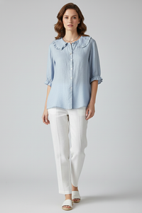 Marellie - Womens Casual Shirt Ruffled Collar Button Front