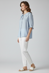 Marellie - Womens Casual Shirt Ruffled Collar Button Front