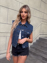 Orlenna - Womens Sleeveless Denim Jacket With Flap Pockets