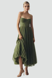 Olivéra - Olive Midi Corset Pleated Cocktail Dress