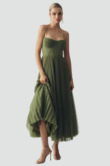 Olivéra - Olive Midi Corset Pleated Cocktail Dress