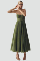 Olivéra - Olive Midi Corset Pleated Cocktail Dress