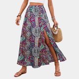 Melvara - Bohemian Print Maxi Skirt with Elegant Slit