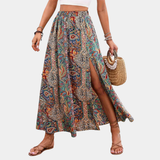 Melvara - Bohemian Print Maxi Skirt with Elegant Slit