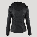 Ardena - Womens Weatherproof Faux Leather Jacket With Hood