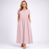 Elvina – Minimalistické krémové maxi šaty s kapsami