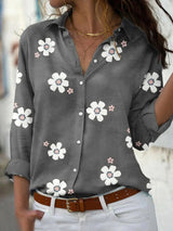 Ellavira – Floral Button Up Long Sleeve Shirt Women