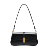 Cendian - Leather Baguette Shoulder Bag Gold Turn Lock Clasp