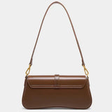 Cendian - Leather Baguette Shoulder Bag Gold Turn Lock Clasp