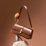 Cendian - Leather Baguette Shoulder Bag Gold Turn Lock Clasp