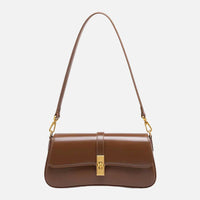 Cendian - Leather Baguette Shoulder Bag Gold Turn Lock Clasp