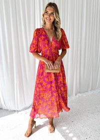 Asuvia – Floral Puff Sleeve Midi Dress