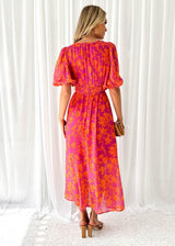 Asuvia – Floral Puff Sleeve Midi Dress