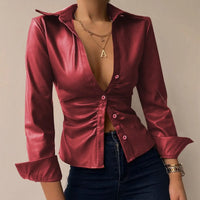 Aurelia - Leather Long Sleeve Blouse