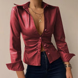Aurelia - Leather Long Sleeve Blouse
