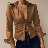 Aurelia - Leather Long Sleeve Blouse