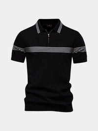 Melgior – Slim Fit Zip Collar Striped Polo Shirt