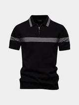 Melgior – Slim Fit Zip Collar Striped Polo Shirt