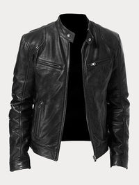 Premium Men's Leather Jacket with Insulating Lining and Adjustable Cuffs
