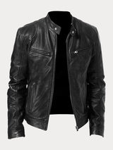 Premium Men's Leather Jacket with Insulating Lining and Adjustable Cuffs