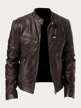 Premium Men's Leather Jacket with Insulating Lining and Adjustable Cuffs