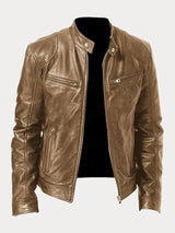 Premium Men's Leather Jacket with Insulating Lining and Adjustable Cuffs