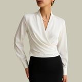 Nherisa – Elegant Satin Wrap Blouse Women