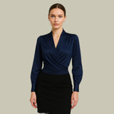 Nherisa – Elegant Satin Wrap Blouse Women