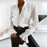 Solena - Ruffle Long Sleeve Womens Blouse