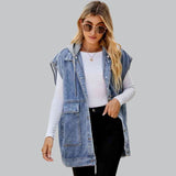 Kyverra - Womens Hooded Denim Waistcoat With Distressed Look