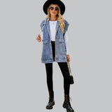 Kyverra - Womens Hooded Denim Waistcoat With Distressed Look