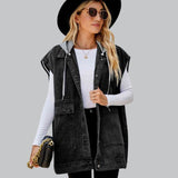 Kyverra - Womens Hooded Denim Waistcoat With Distressed Look