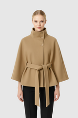 Valoria - Womens Wool Coat With High Collar And Belt