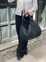 Lorna - Woven Leather Crescent Hobo Shoulder Bag