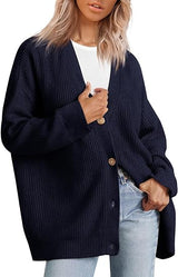 Alenya – Women’s Oversized Cardigan with V-Neck and Button Fastening
