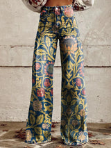 Virexa - Womens Wide Leg Trousers With Vintage Print