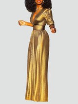 Sage – Shiny Evening Jumpsuit Wide Leg V Neck