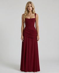 Charlotte Ruched Maxi Dress - Burgundy