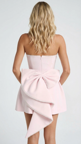 Sienna Pearl Bow Mini Dress - Pink
