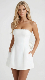 Sienna Pearl Bow Mini Dress - White