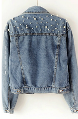 Avelisse - Womens Pearl Embellished Denim Jacket