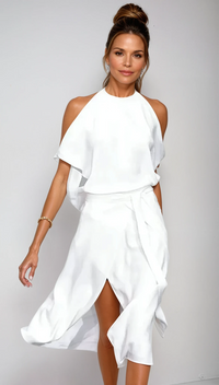 Clarissan - Halter Midi Evening Dress